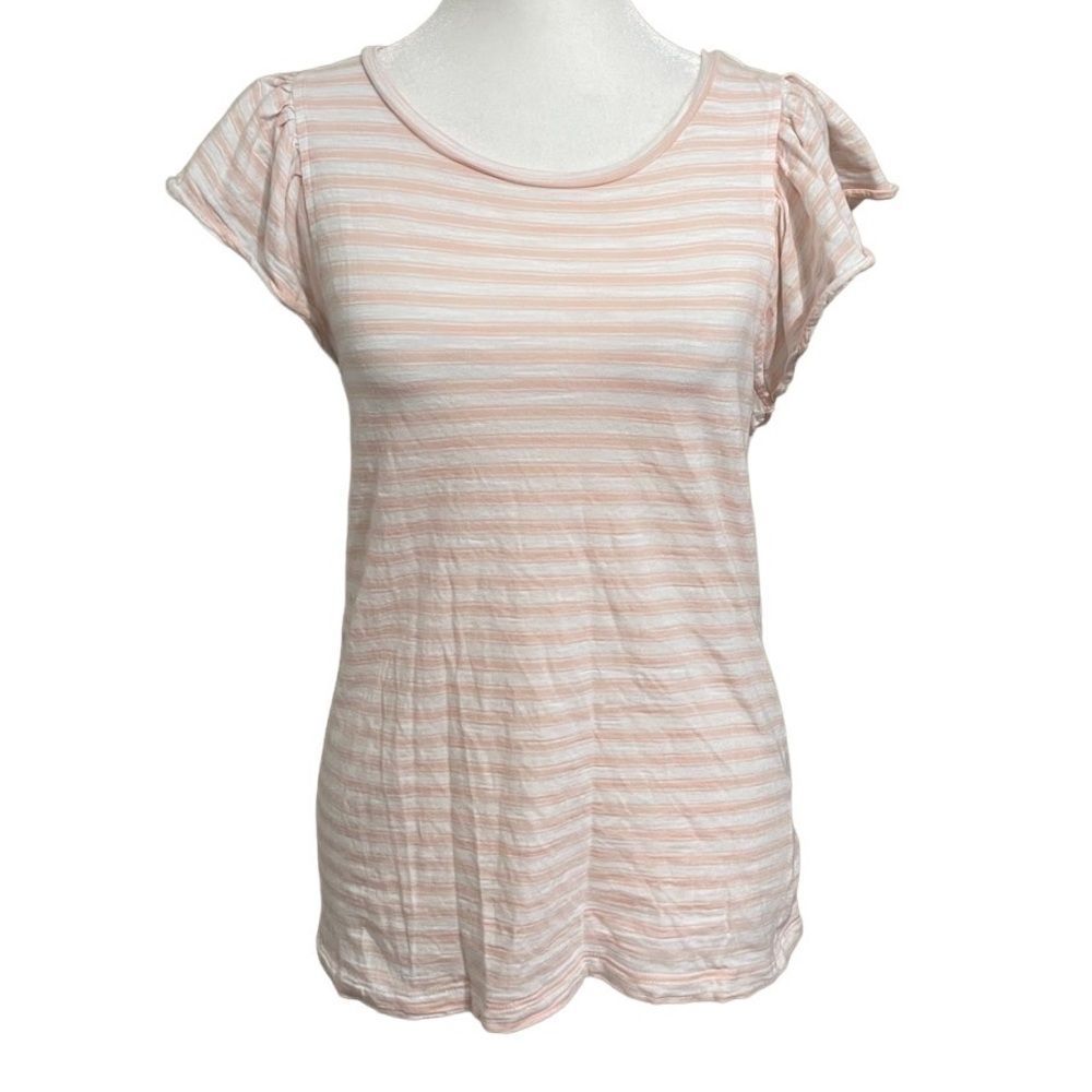 Banana Republic Top -- Pale Pink & White Striped, Ruffle Sleeve -- Size Small